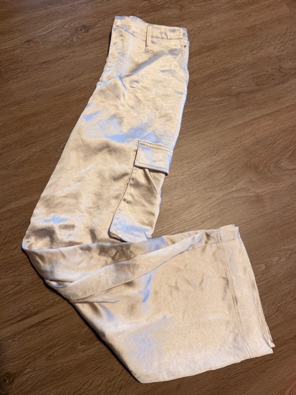 Cream Satin Cargo Metallic Finish Pants 90s 2000s Fashion Style